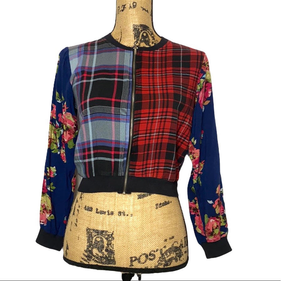 Zoe & Rose Band Of Gypsies Floral Plaid Boho Crop Jacket L